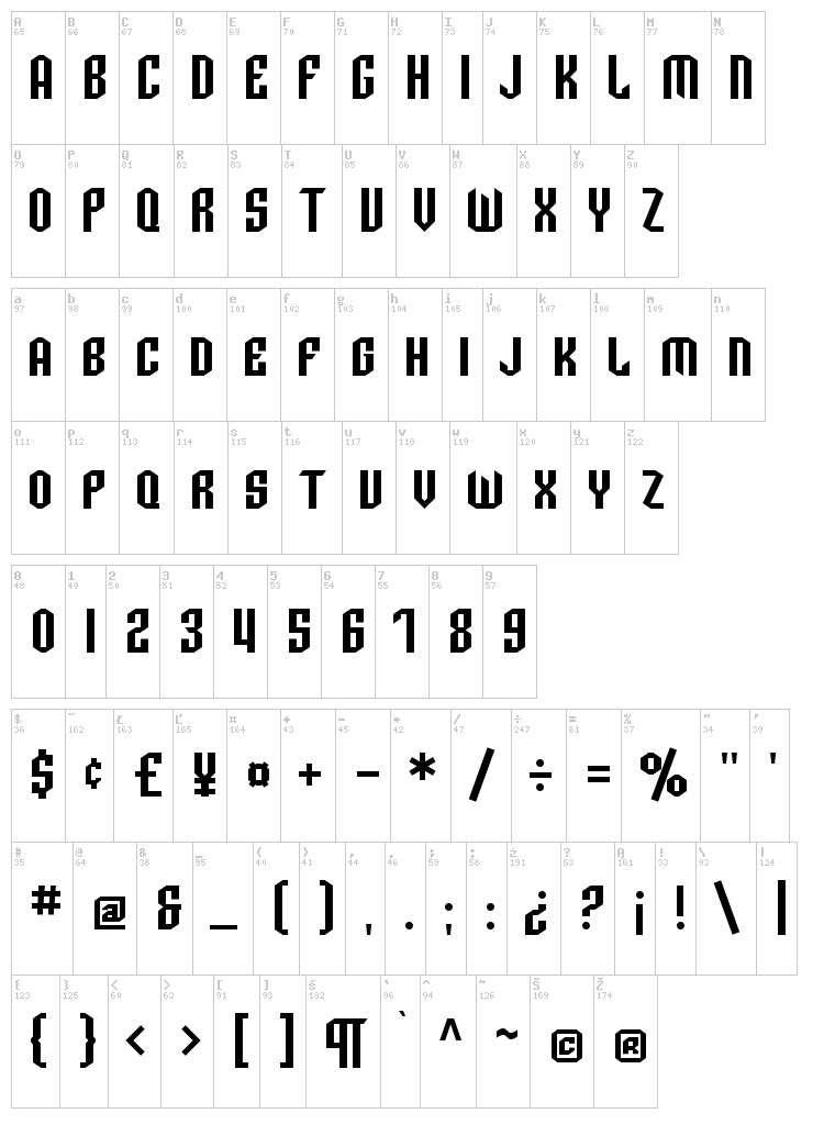 SF Archery Black font map